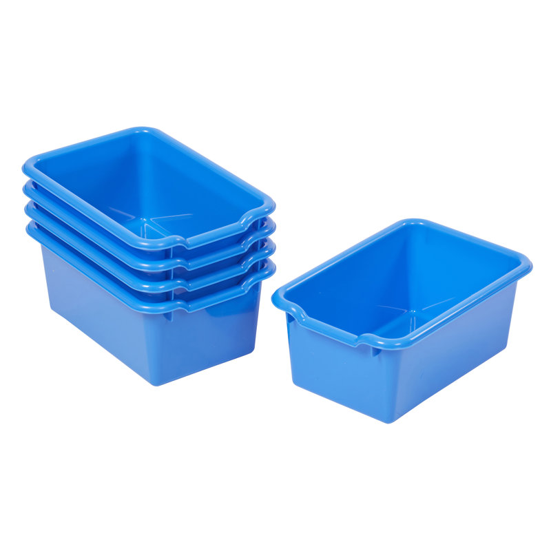 ECR4Kids Scoop Front Plastic Storage Bins, Multipurpose Organization, 5-Piece, Blue