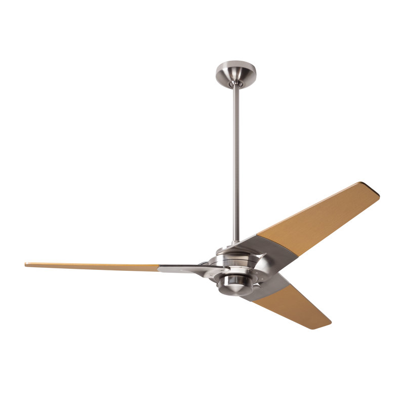Torsion Downrod Ceiling Fan, Bright Nickel, Maple, Fan Speed Control