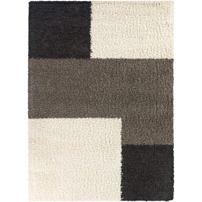 Roger Cream Geometric Shag Area Rug, Rectangle 5'3" x 7'