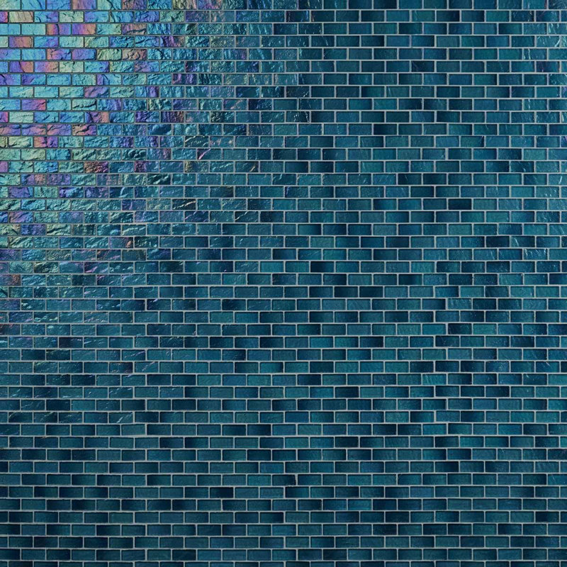 Splash 1X2 Polished Glass Mosaic Tile, Tropical Blue