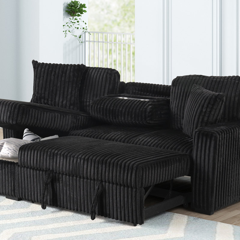 Canapé modulaire moelleux avec canapé-lit en tissu de velours - noir, Velours noir