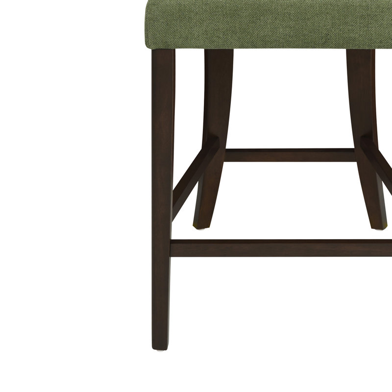 Tabourets de comptoir en bois d'hévéa à hauteur de siège 25,5 po Coen, Coussin vert / cadre brun foncé