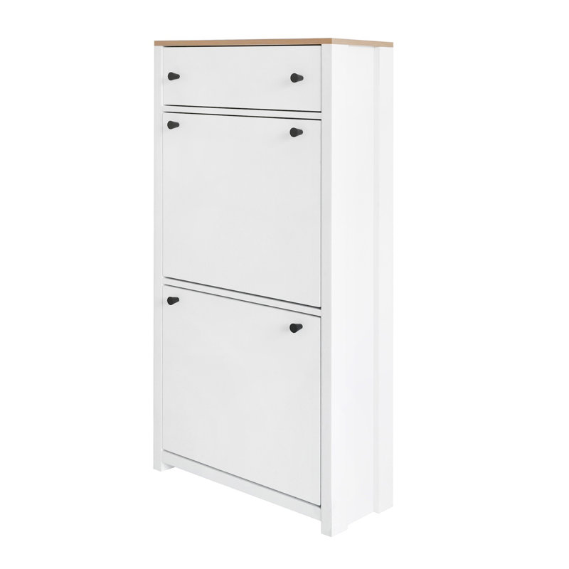 Functional Entryway Organizer with 2 Flip Drawers, White