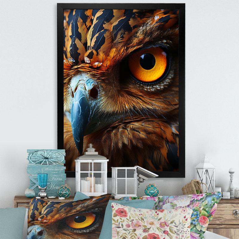 «Browm Owl Animal Portrait I», reproduction sur toile, H 32 po x l 16 po x P 1 po, Cadre photo noir