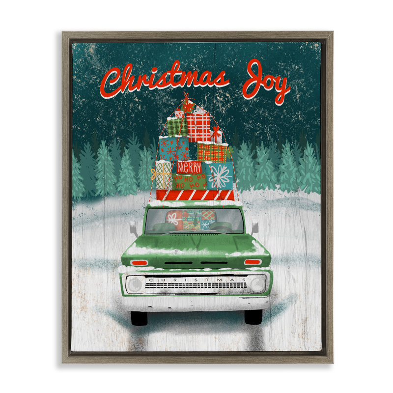 Cadre flottant de Noël avec camion rustique, conception par Jilly Jack Designs, 21" H x 17" W, Cadre flottant orme Montalcino