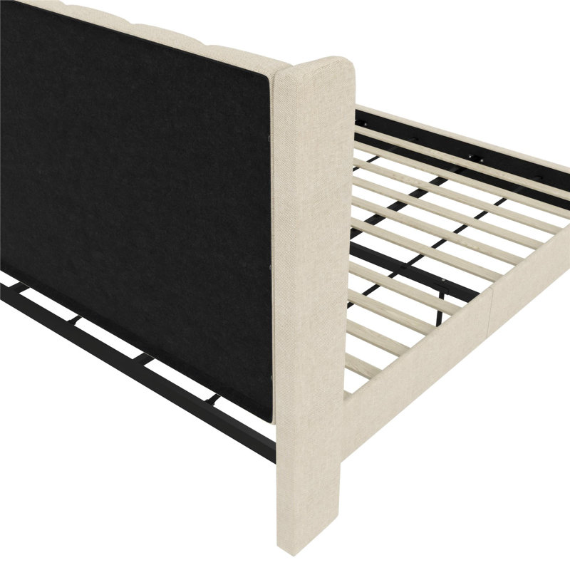 Mickenzi Wingback Platform Bed Frame with Tufted Headboard, King