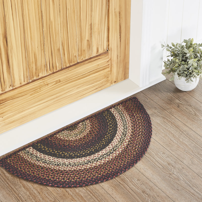 Tapis multicolore en jute / laine tressé à motif géométrique Amae, Demi-cercle 1 pi 4 po x 2 pi 9 po