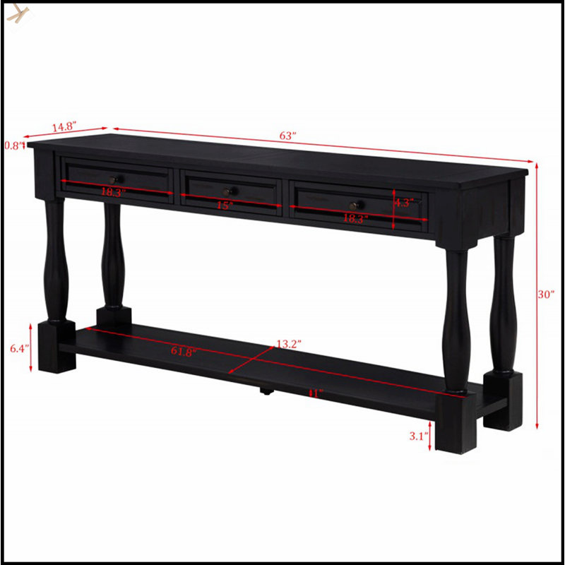 Console de style méditerranéen de 63 pouces de long avec tiroirs et tablette pour les entrées et les couloirs élégants