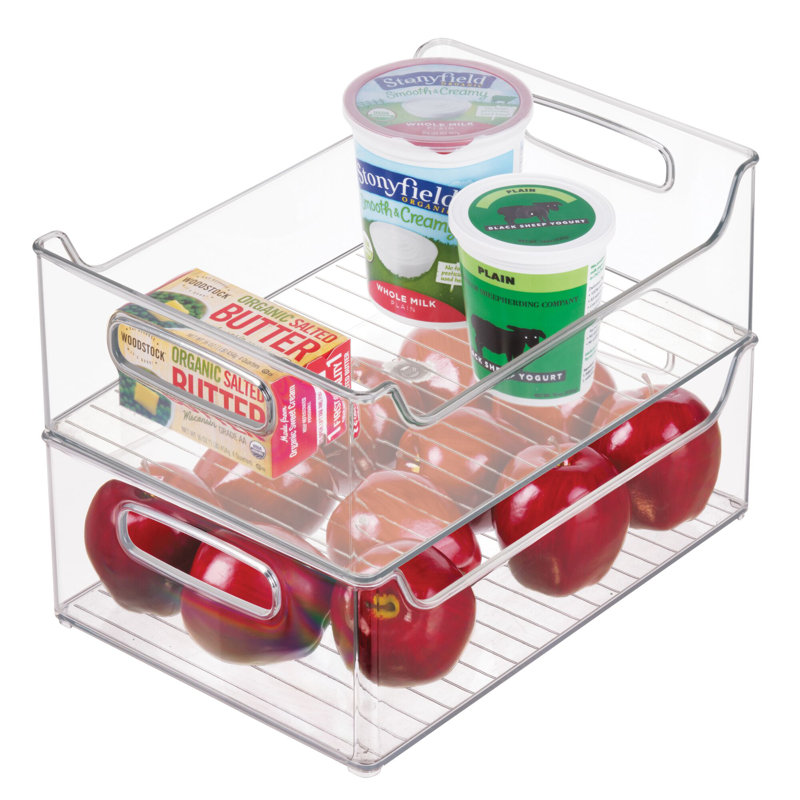 iDesign Plastic Stackable Pantry Bin - Storage Bin with Handles for Cabinets or Fridge - Set of 2 - Clear