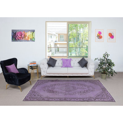 Tapis antibactérien moderne de 5,4 x 8,7 pi de couleur mauve fabriqué à la main en Turquie