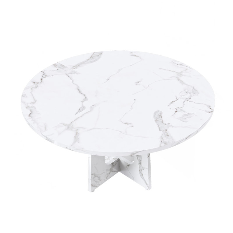 47.24" Round Dining Table For 4 - Farmhouse MDF Table With Marble White Finish, 300Lb Capacity, Easy Assembly For Kitchen/Dining Room