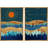Sun Mountain Range " Shining Sun Over Gold Blue Granite " 2 - Pieces