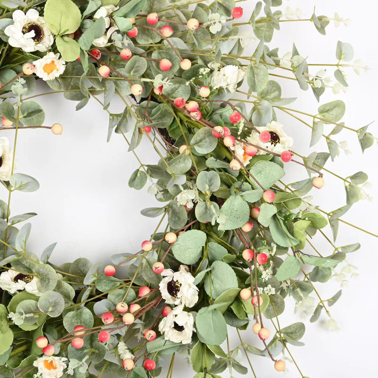 26" Artificial Everyday Eucalyptus Berry Daisy Front Door Wreath, White