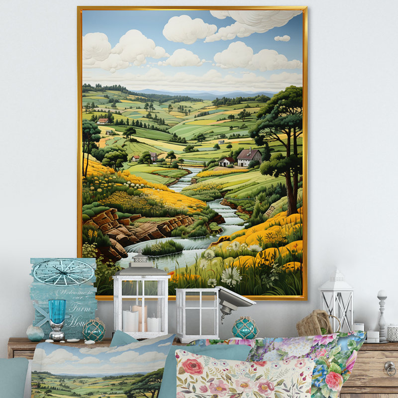 «Oxton Countryside Green and Yellow Reverie Landscape II», reproduction sur toile, H 32 po x l 16 po x P 1 po