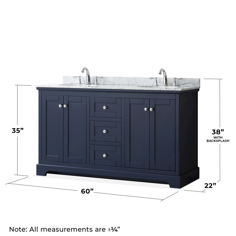 Avery 60'' Double Bathroom Vanity with Marble Top, Dark Blue, Polished Chrome