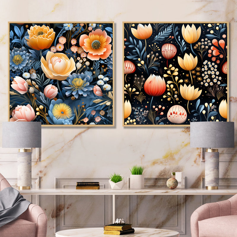 Francesca - ensemble de 2 impressions murales florales, Encadrement brun, H 36 po x l 73 po x P 1,5 po