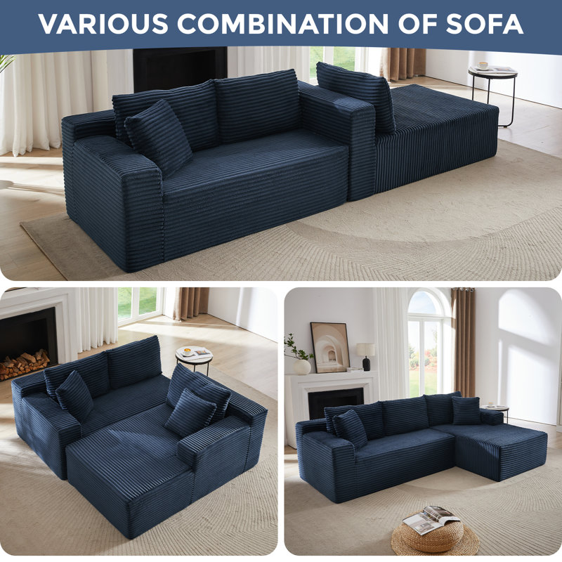 Boneless Modular Sectional Sofa, Cloud Couch, Right Hand Facing, Blue
