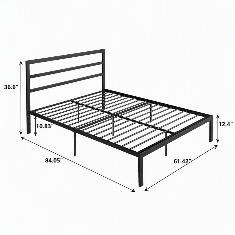 Queen Size Metal Bed Frame with Headboard, Charcoal Grey