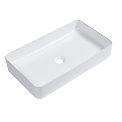 Elegant Look 24"X14" White Ceramic Sink - Rectangular Vessel, Low Water Absorption, For Different Places Sleek Appearance Vessel Rectangular, Acid Resistance, Multiple Spaces