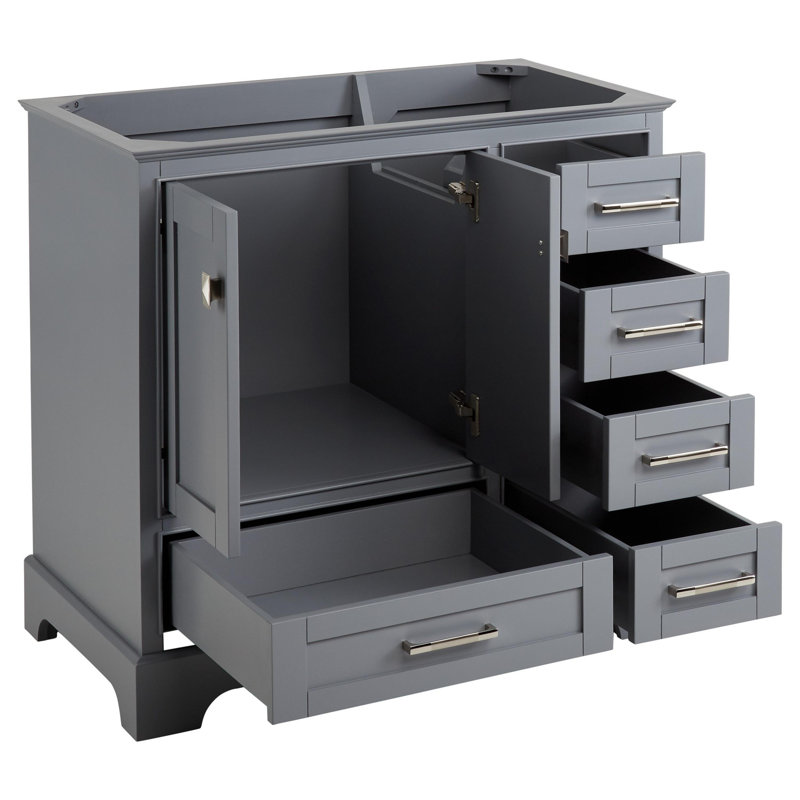 Quen 36" Gray Solid Wood Freestanding Single Vanity Cabinet