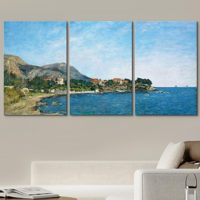 «Coastal Beach The Bay Of Fourmis» 3 pièces par Eugene Boudin, Toile tendue, H 36 po x l 24 po x P 1,5 po