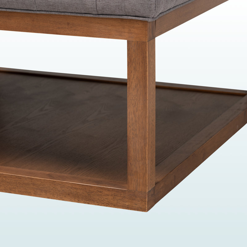 Repose-pieds capitonné Ato avec revêtement en tissu gris et finition brune, H 19,96 po x l 36,29 po x P 36,29 po