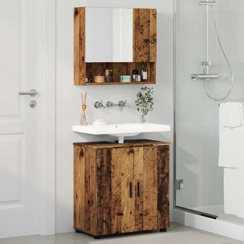 Vanity & Mirror Set, Medium Wood