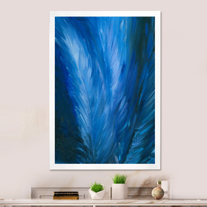Plume bleue moderne - Peinture sur toile, Cadre photo blanc, H 12 po x l 8 po x P 1 po