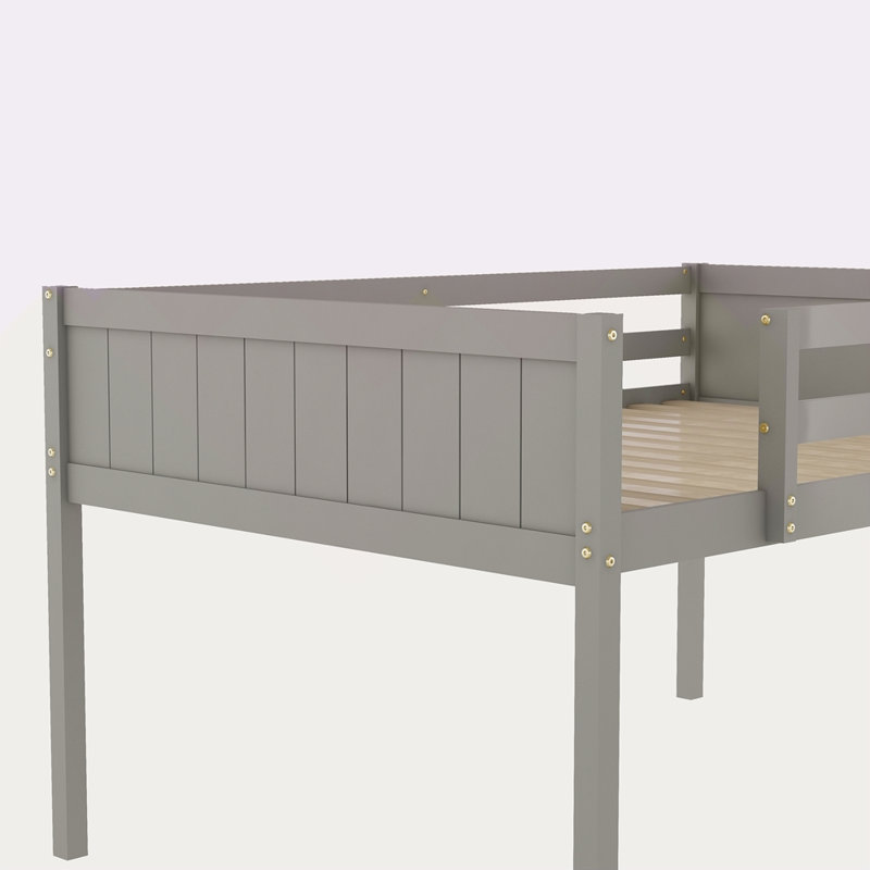 Lit mezzanine bas en bois avec échelle, l'échelle peut être placée à gauche ou à droite, Lit double, Gris