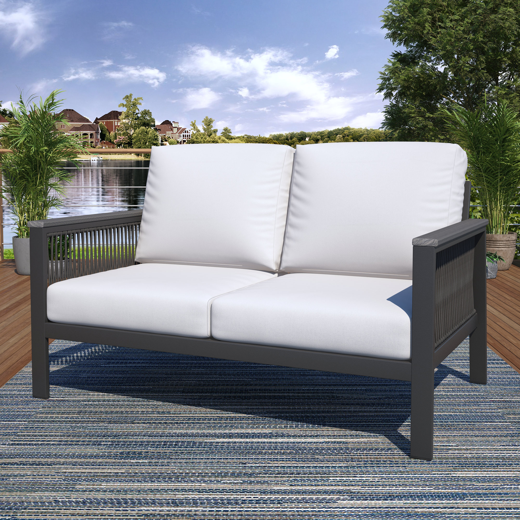 Townsend 55'' Wide Outdoor Loveseat with Sunbrella® Cushions, Canvas White Sunbrella® Canvas