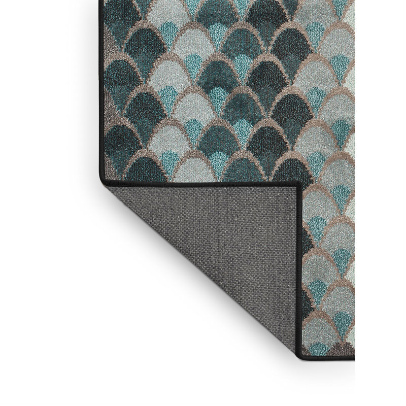 Tapis de zone verte/noire contemporaine, Rectangle 5 pi x 7 pi