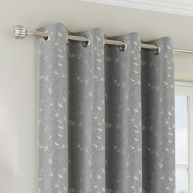  Tivoli Floral Embroidery Blackout Thermal Eyelet Curtains (PAIR), Grey, 168 W x 137 D cm