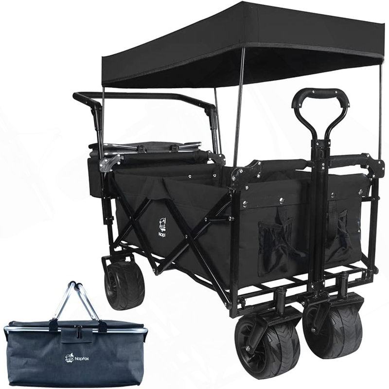 Wagon pliable polyvalent avec pavillon amovible et plusieurs options de rangement, Noir