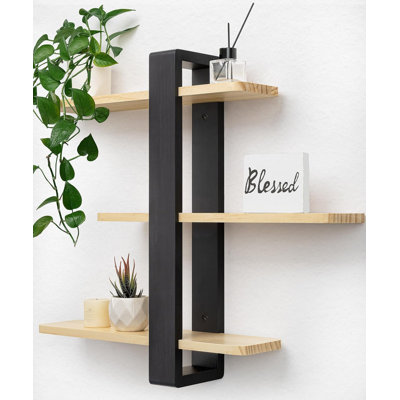 Wood Floating Shelves for Wall 20in 3 Tier Plant Wall Shelf Decorative Storage Shelfs Unit in Bedroom Living Room Office Bathroom