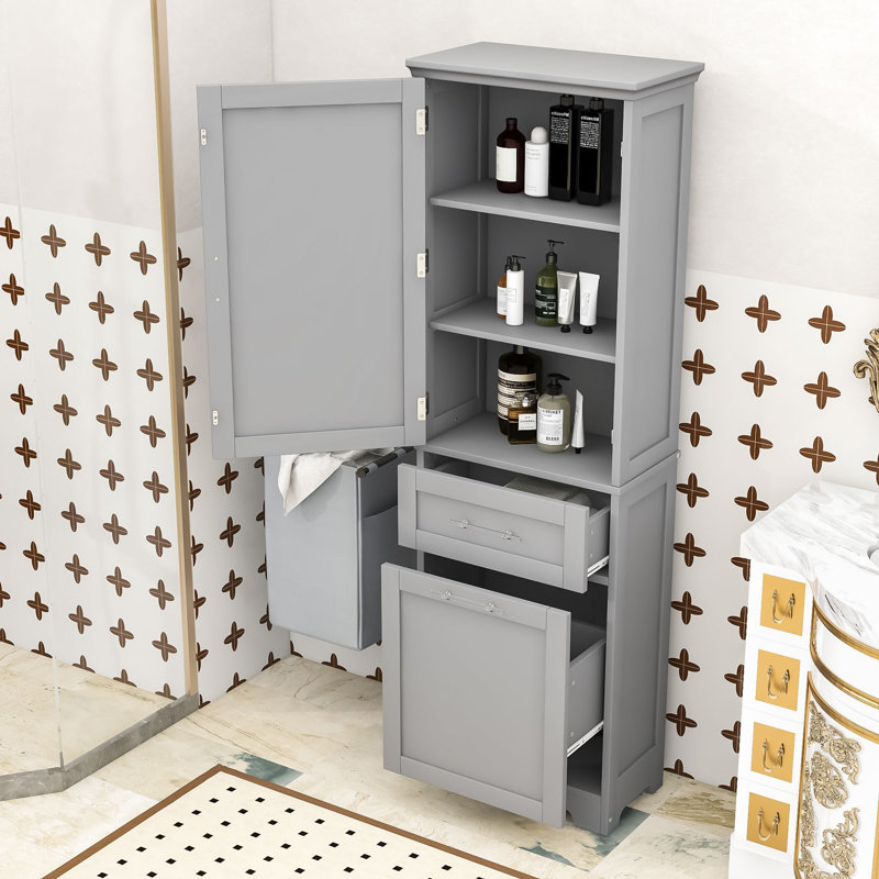 Brasby Tall Freestanding Bathroom Cabinet with Storage Drawers and Adjustable Shelf, Gray