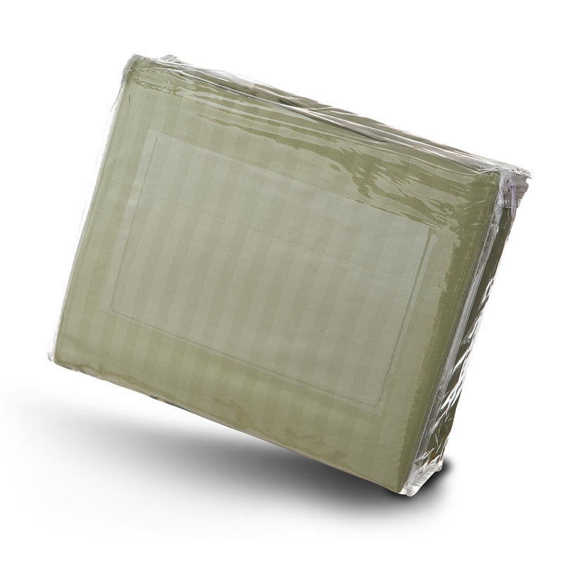 100% Cotton Sateen Striped Sheet Set, Queen Sheet Set + 2 Pillowcases, Sage