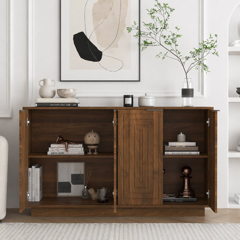 Buffet moderne avec rangement, grand buffet cannelé avec tablettes réglables Modern, Brun