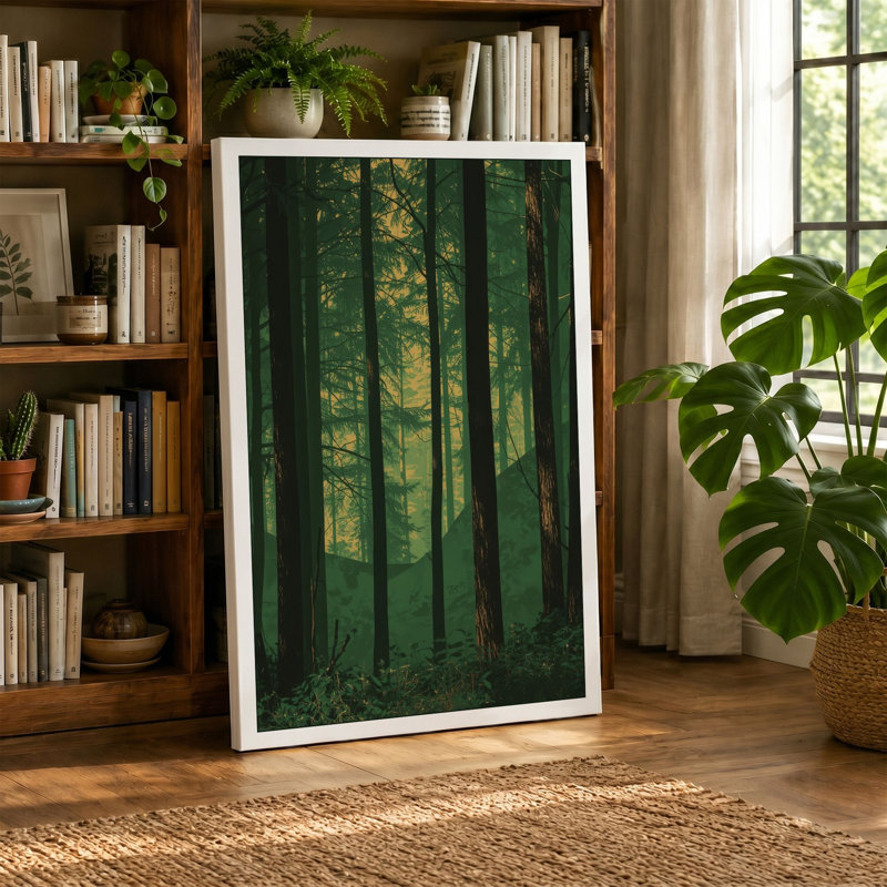 Into the Forest Light Scandinavian - Wrapped Canvas, 36x24 - 91.4 x 61.0 cm, Taupe Border