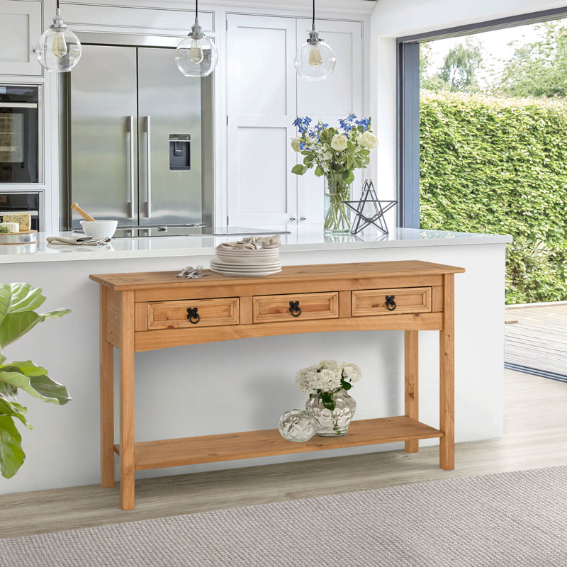 Console, tiroirs et tablette en bois massif 44,09 po Farmhouse, 27.55" H x 44.09" W x 12.2" D