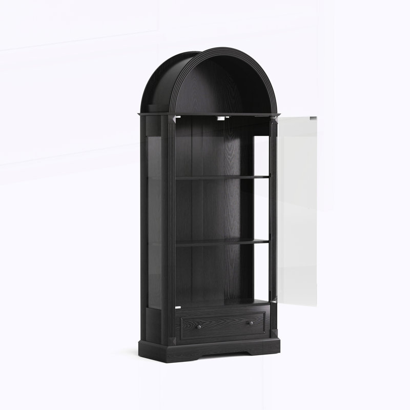 Vitrine arquée, armoire de rangement de cuisine avec portes en verre, Black