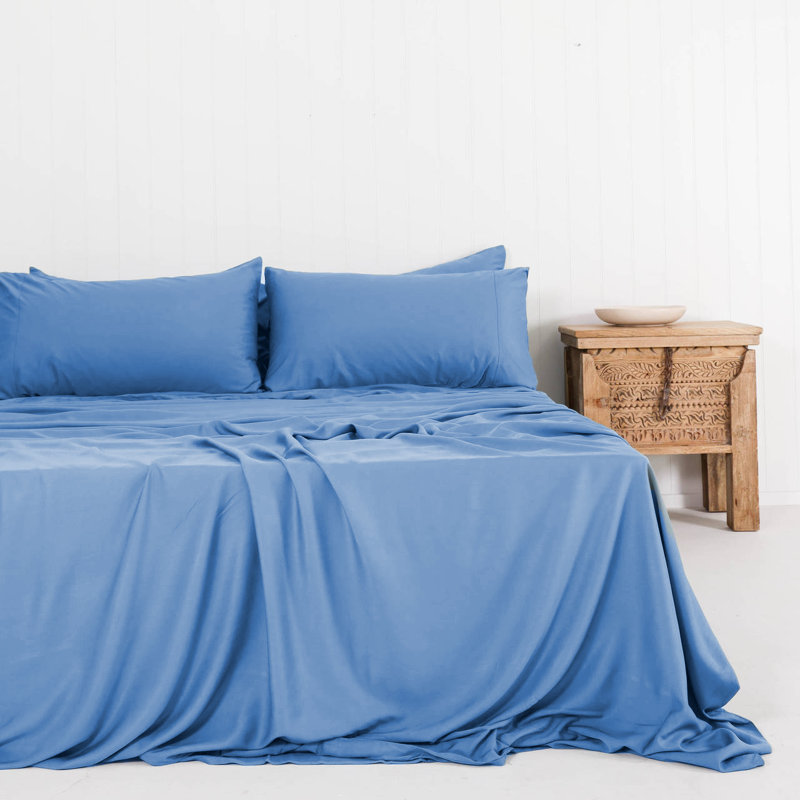 6 Piece Soft Rayon from Bamboo Bedsheet Set, King, Light Blue