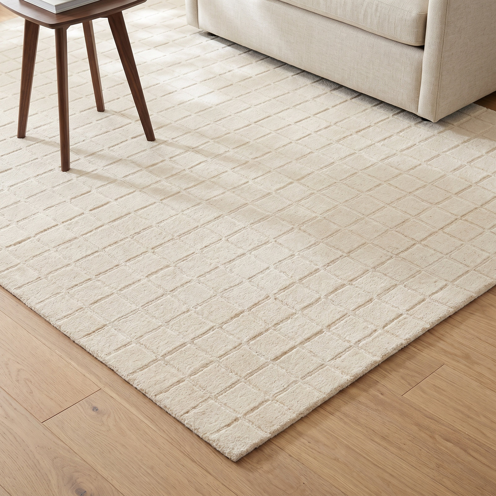 Meile Ivory Hand-Loomed Geometric Wool Rug, Rectangle 9' x 12'