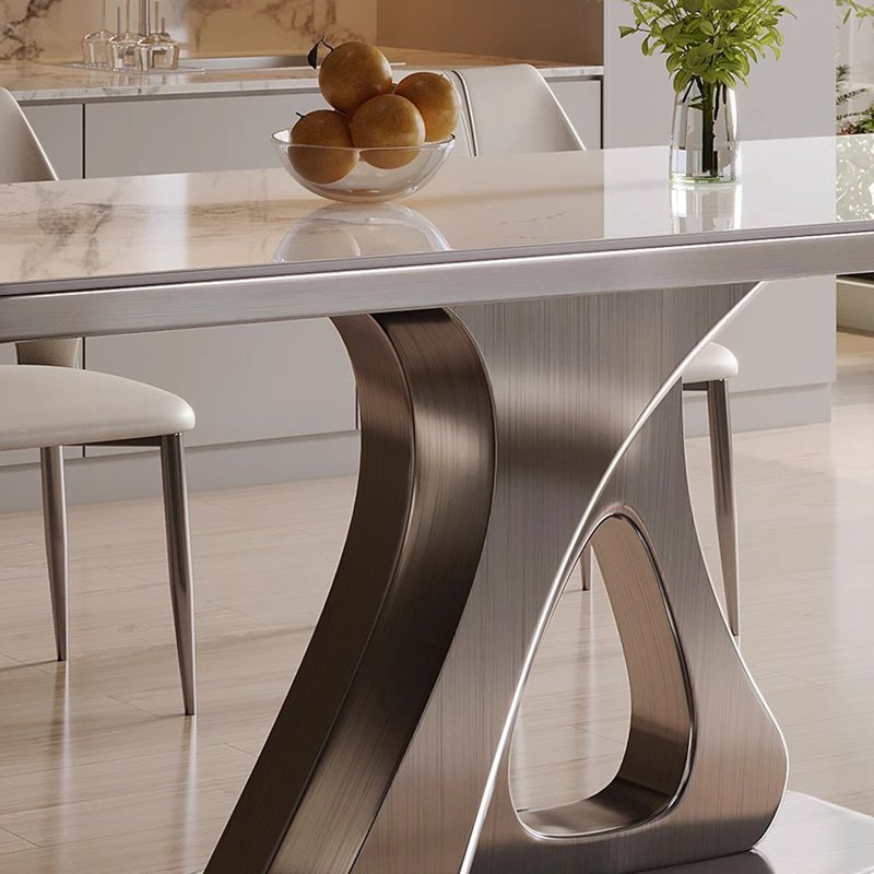 Table de salle à manger en pierre claire, H 29,53 po x l 55,12 po x P 31,5 po, 5 pièces: table, 4 chaises