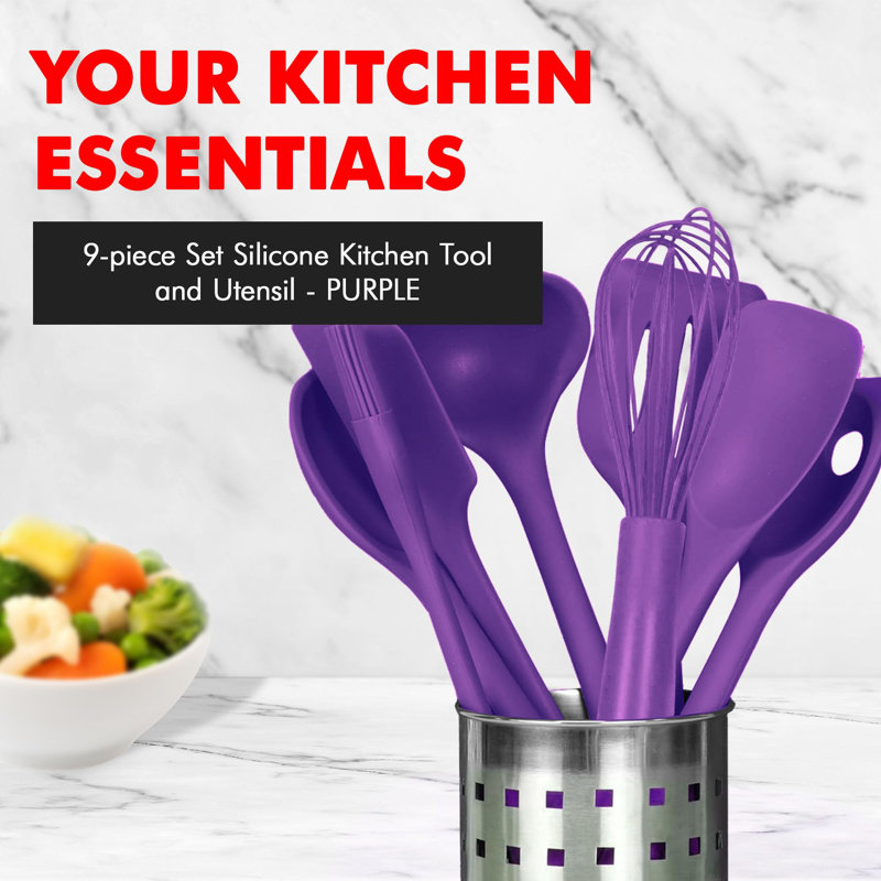 Purple Silicone and Stainless Steel 9-Piece Kitchen Utensil Set