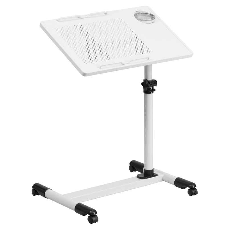 Adjustable Height Steel Mobile Computer Desk, White