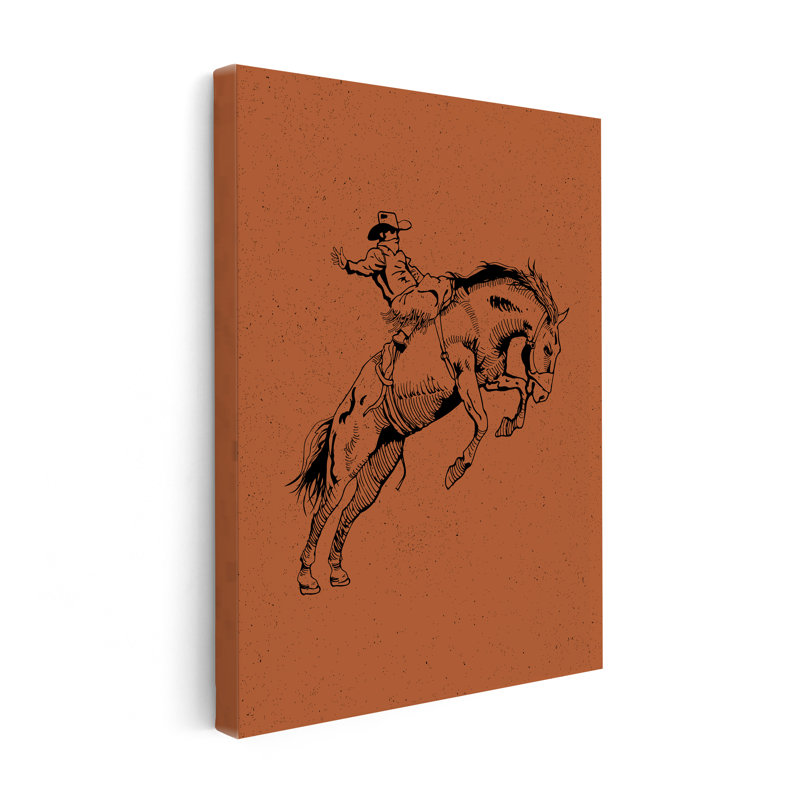 Bronco brun et cowboy brun, Unframed, Canvas, 24"H x 32"W