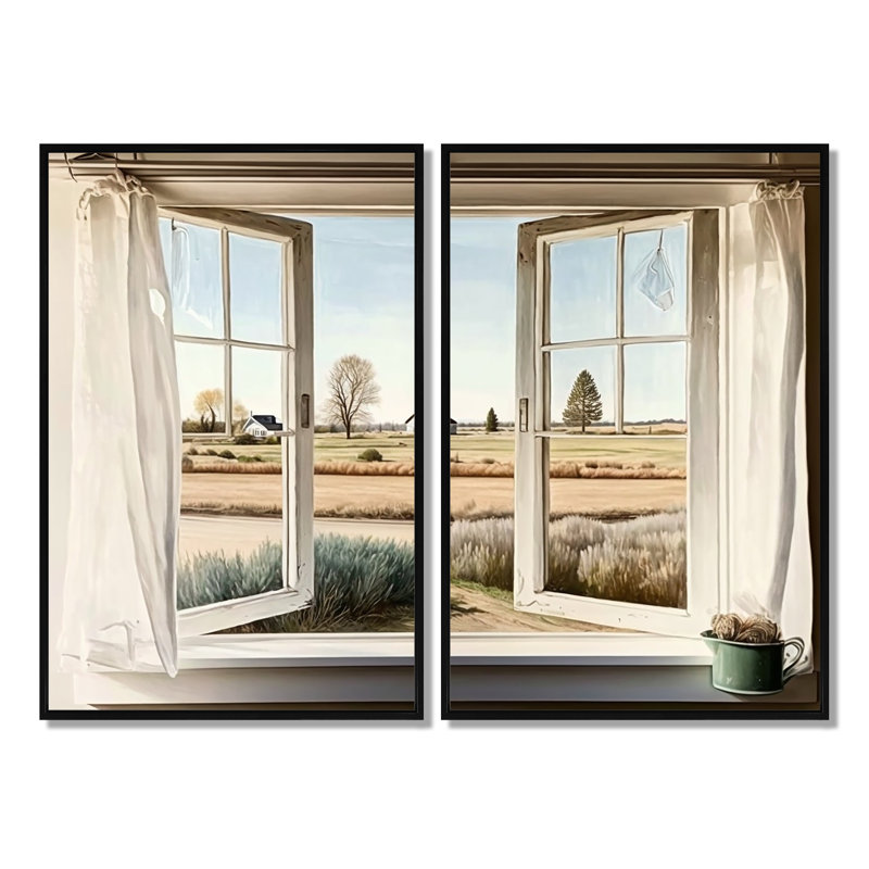 Fenêtre sur le paysage III - Décoration murale grand paysage de ferme, H 36 po x l 48 po, Noir