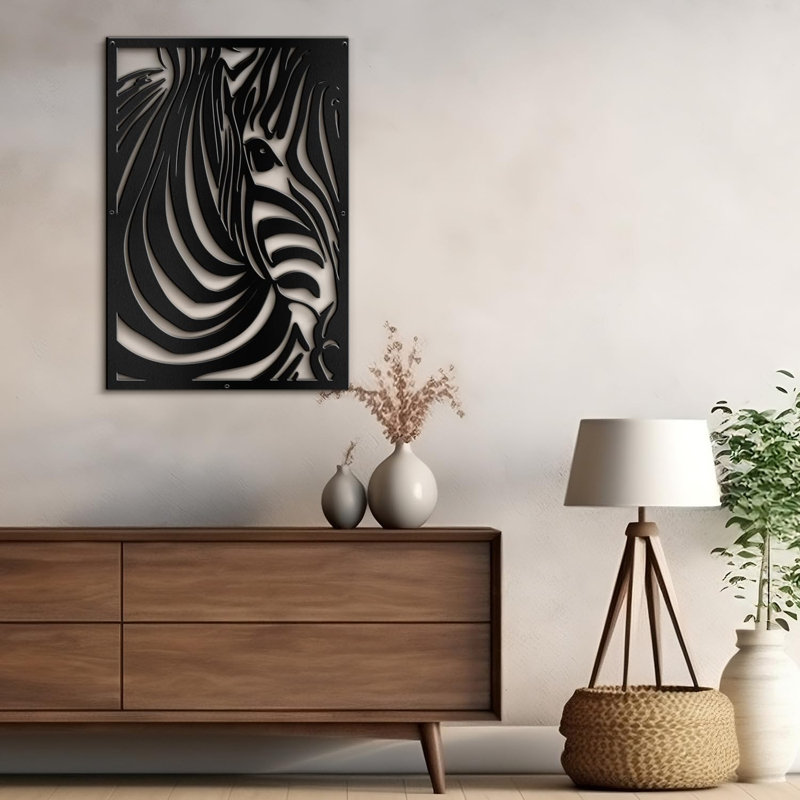 Zèbre, animaux, sculpture murale moderne minimaliste, salon, décoration murale en métal doré, Noir