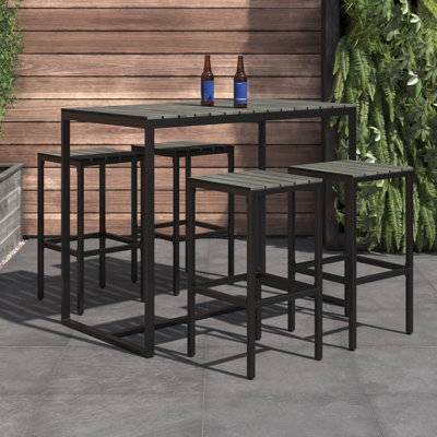 4 - Person Acacia Metal Patio Dining Set with Rectangular Table