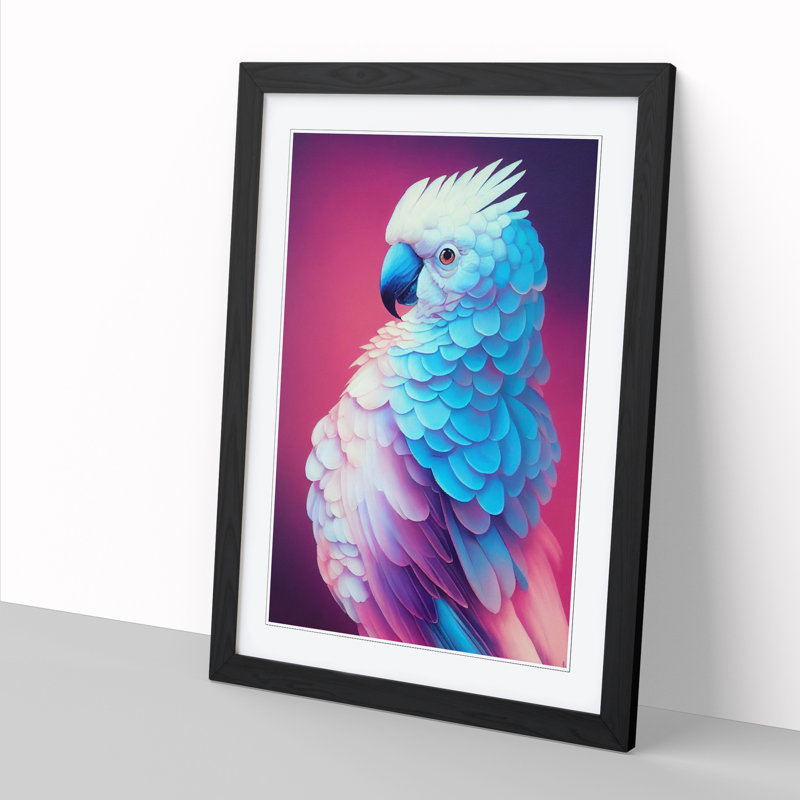 Cockatoo Vaporwave - Single Picture Frame Print, Black Framed, 64cm H x 46cm W